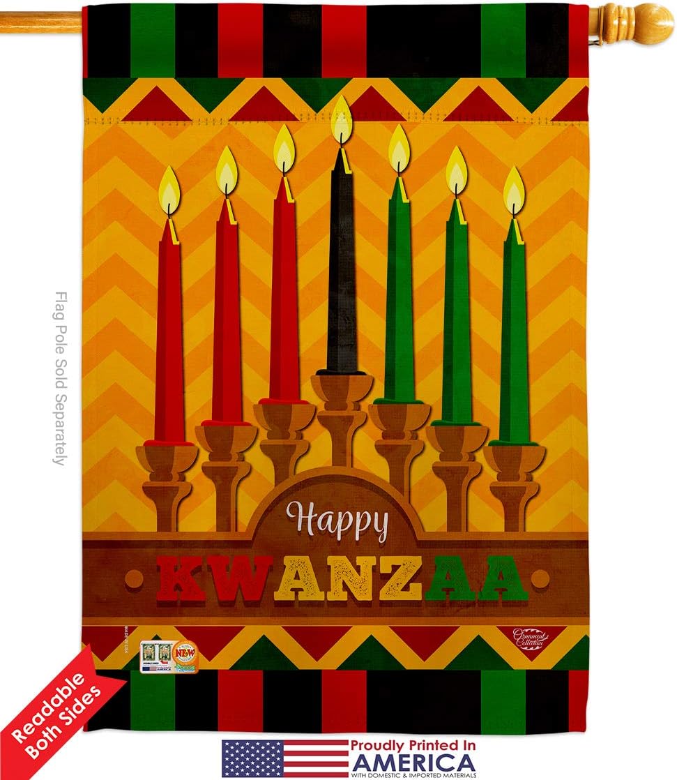 Kwanzaa Happy Holiday House Flag Winter Kinara Candles Celebrates African Americans Heritage Small Decorative Gift Yard Banner Double-Sided Made in USA 28 X 40