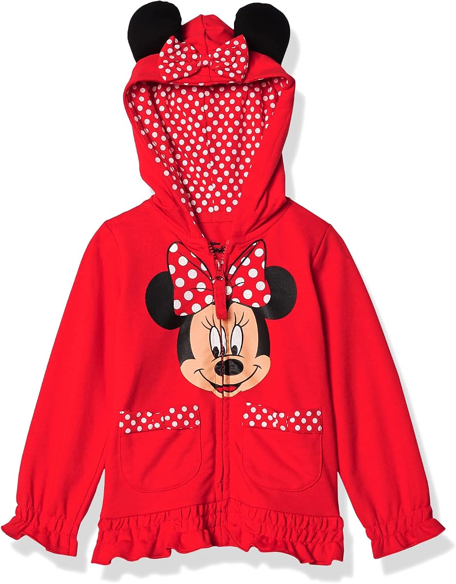 Disney Girls Minnie Polka-Dot Bow Sudadera con capucha, Rojo, 5T US