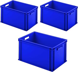 3 cajas apilables con 2 asas, 600 x 400 x 320 mm, color azul