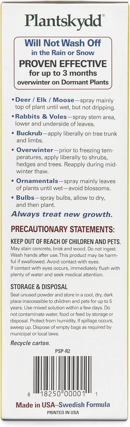Plantskydd Animal Repellent - Repels Deer, Rabbits, Elk, Moose, Hares, Voles, Squirrels, Chipmunks and Other Herbivores; Wettable Powder Concentrate - 2.2 LB Box - Makes 2.5 Gallon Liquid (PSP-R2)