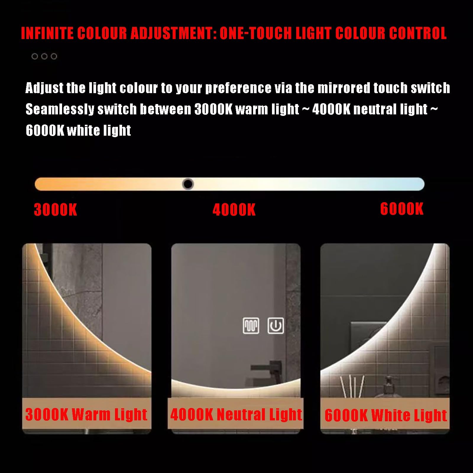 Specchio Rotondo a LED per Il Bagno, Specchio da Trucco Illuminato a Parete con Illuminazione LED dimmerabile a 3 Colori, Specchio Illuminato da 70 cm per Il Bagno di casa e per Il Trucco qu