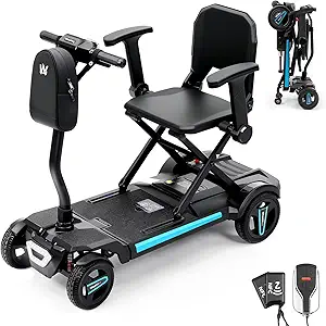 Remote-Control Electric One-Touch Auto-Folding Mobility Scooter for Adults & Seniors, 44 lbs Lightweight Travel Scooter, NFC Smart Unlock, All-Terrain 4 Wheel, 275 lbs Capacity, Airline Approved