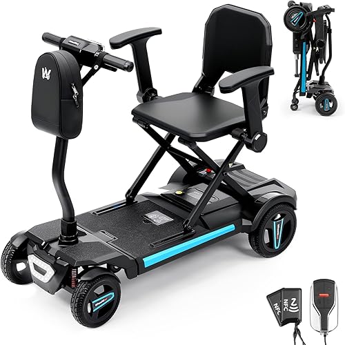 Remote-Control Electric One-Touch Auto-Folding Mobility Scooter for Adults & Seniors, 44 lbs Lightweight Travel Scooter, NFC Smart Unlock, All-Terrain 4 Wheel, 275 lbs Capacity, Airline Approved