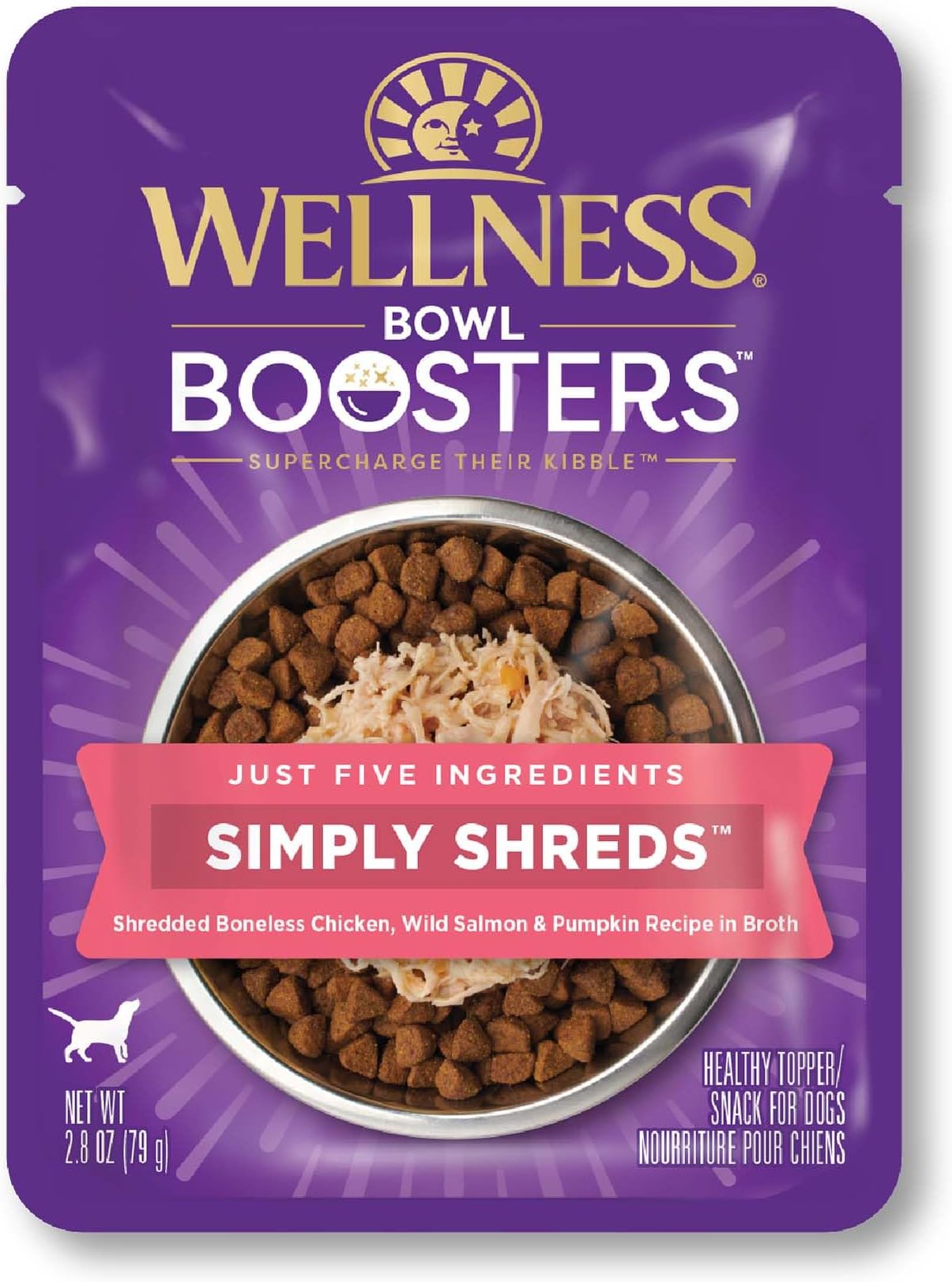 Wellness CORE Simply Shreds Natural Grain Free Wet Dog Food Mixer or Topper, Wild Salmon & Pumpkin, 2.8-Ounce Pouch (Pack of 12)
