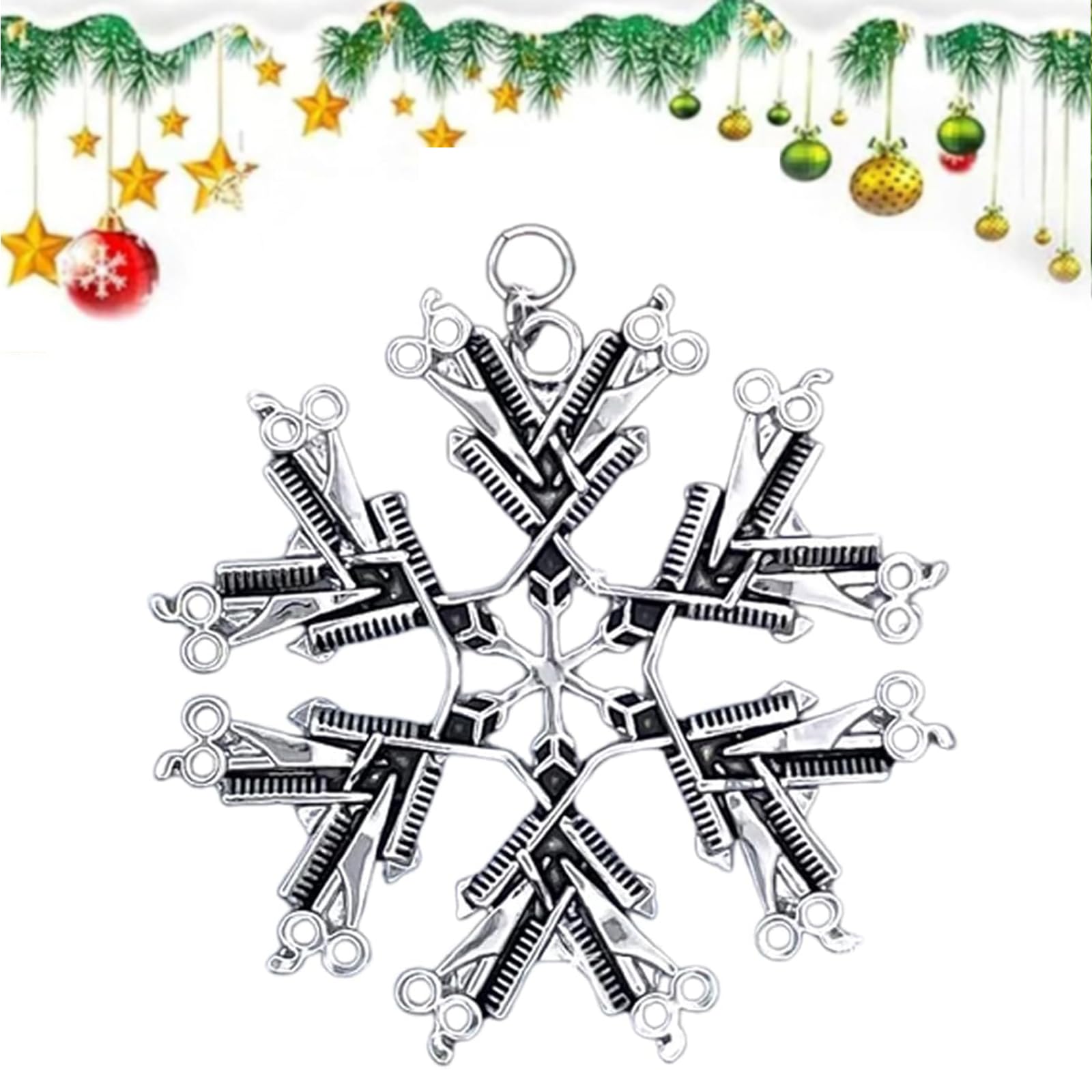 Hairdresser Ornament, Hairdresser Hair Stylist Snowflake Scissors Decor Hair Stylist Hanging Decoration, Alloy Hairdresser Theme Snowflake Ornament, Christmas Ornament Gifts for Hairdressers 1pcs