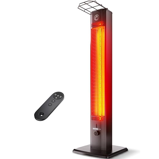Patio Heater for Outdoor Use, 42.91" Infrared Electric Outdoor Heater, 1500W Instant Heating, 9 Heat Levels, 9H Timer, Remote, for Garage, Backyard, Large Room, Indoor, Black