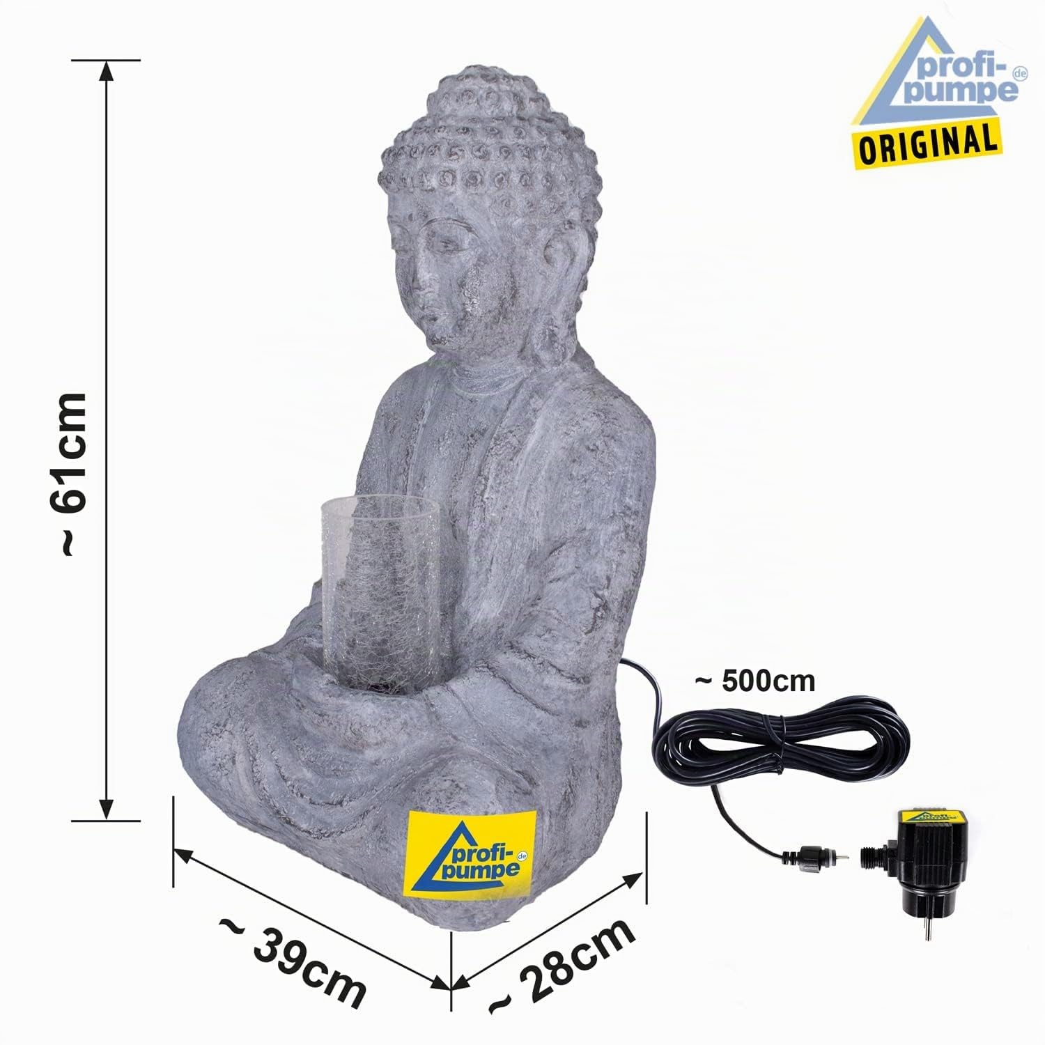 Gartenbrunnen Zen Brunnen Zierbrunnen Zimmerbrunnen Springbrunnen Wasserfall Wasserspiel für Garten, Gartenteich, Terrasse, Balkon Sehr Dekorativ (230V - Brunnen Zhen Lebens-LICHT mit LED Licht)