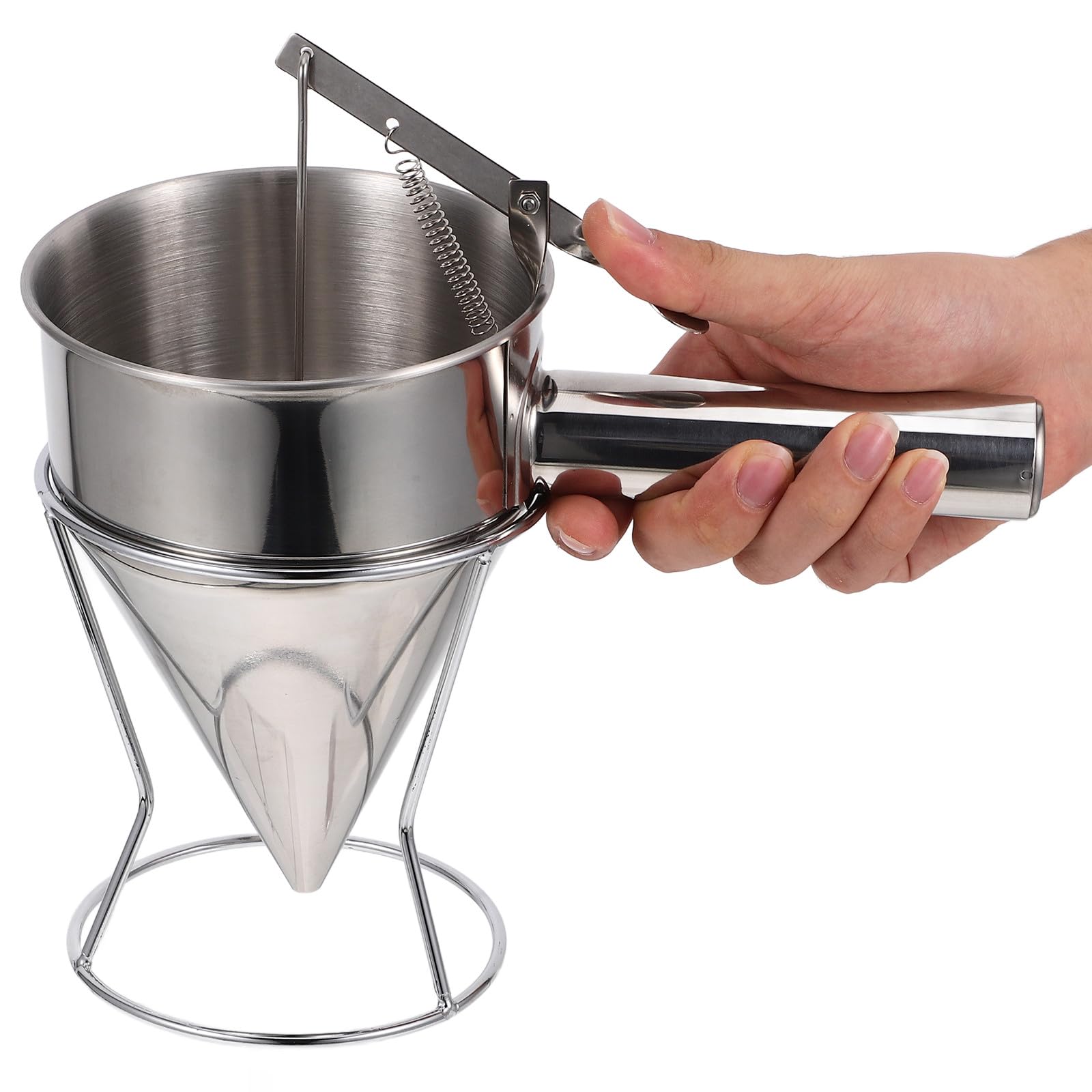 Edelstahl Pfannkuchentrichter 1200ml mit Abnehmbarem Griff und Ständer Konischer Dosierer für Fischbällchen und Desserts Robustes Küchenwerkzeug