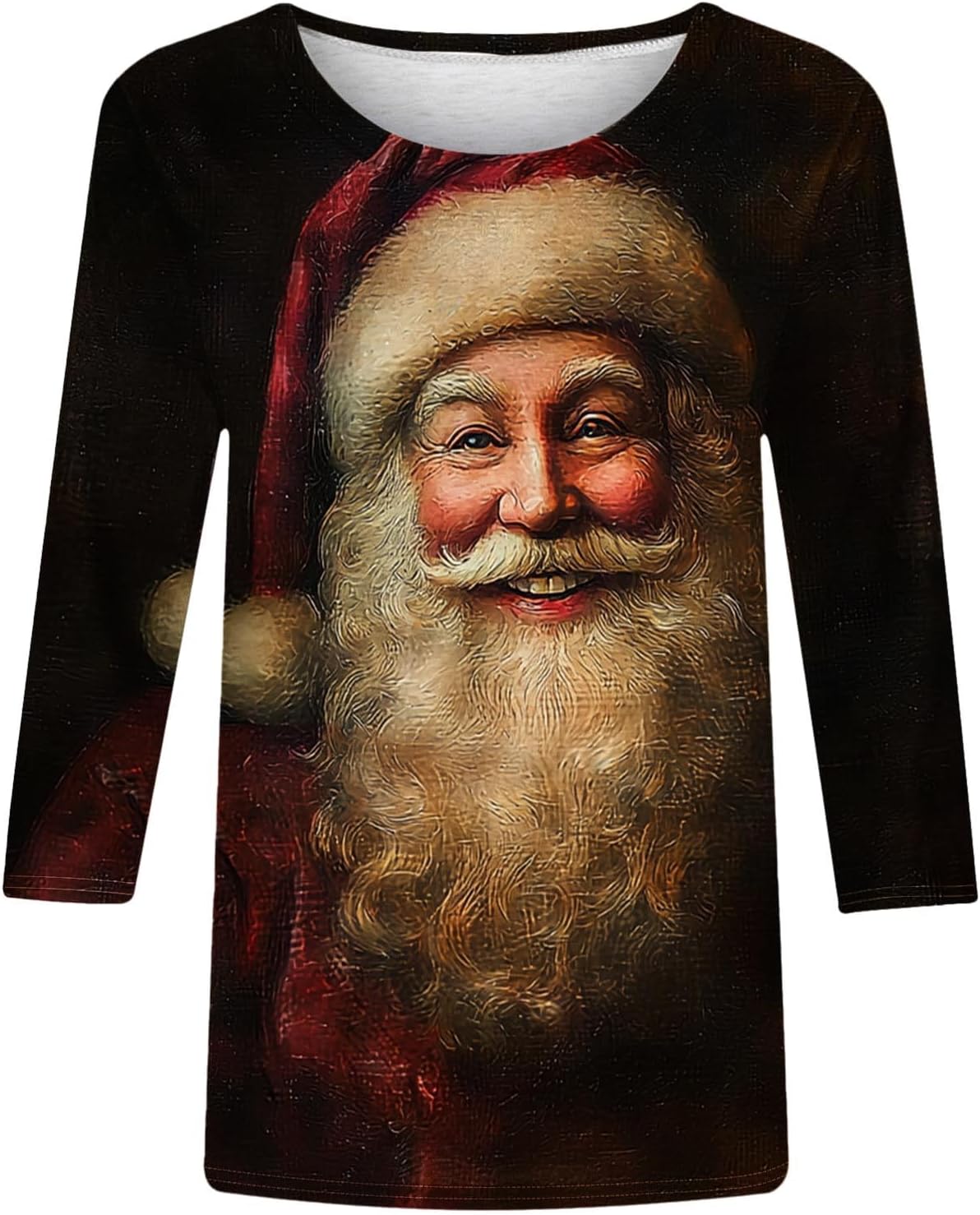 Women's Ugly Christmas T Shirt Funny 3D Santa Print 3/4 Sleeve Round Neck Tee for Xmas Party Family Photos