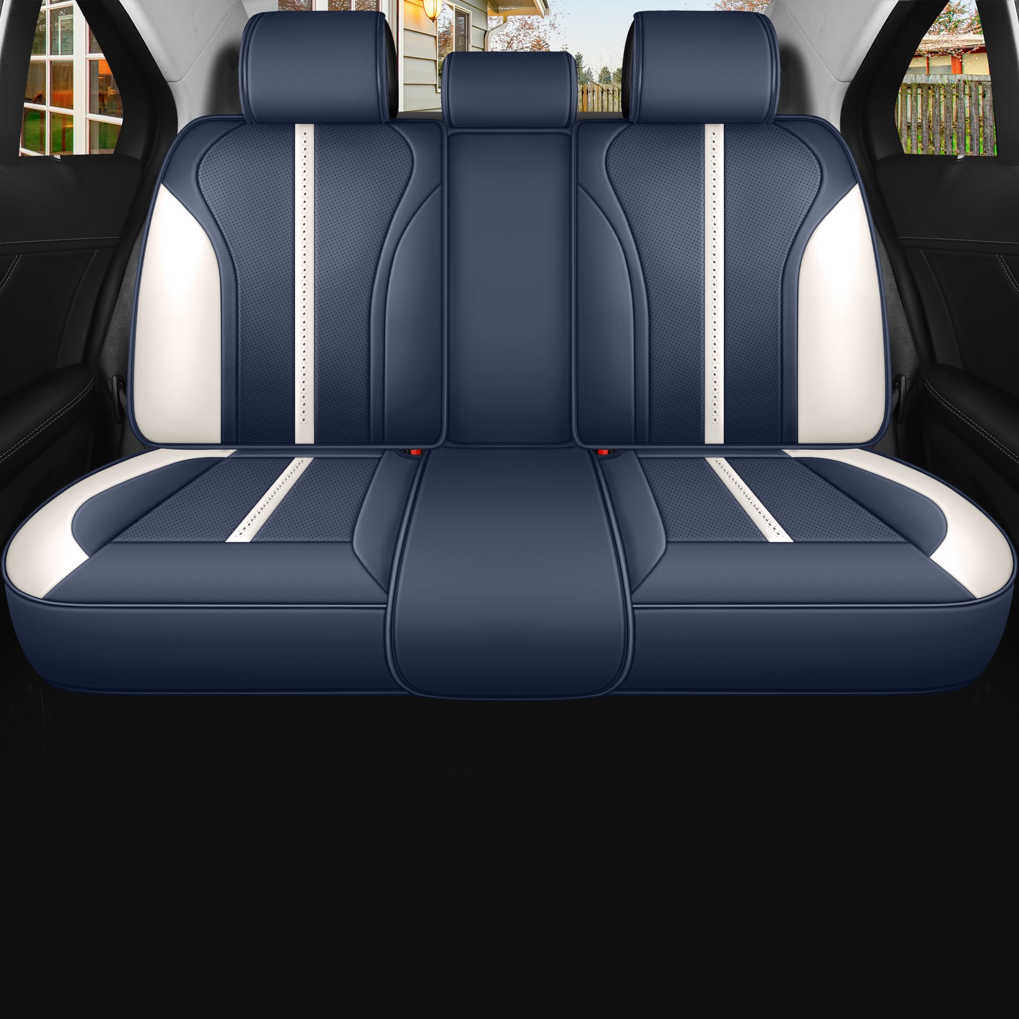 Full Coverage Blue Car Seat Covers Universal Seat Covers Leather Auto Seat Cushion Covers (R-Blue+White) — view 2