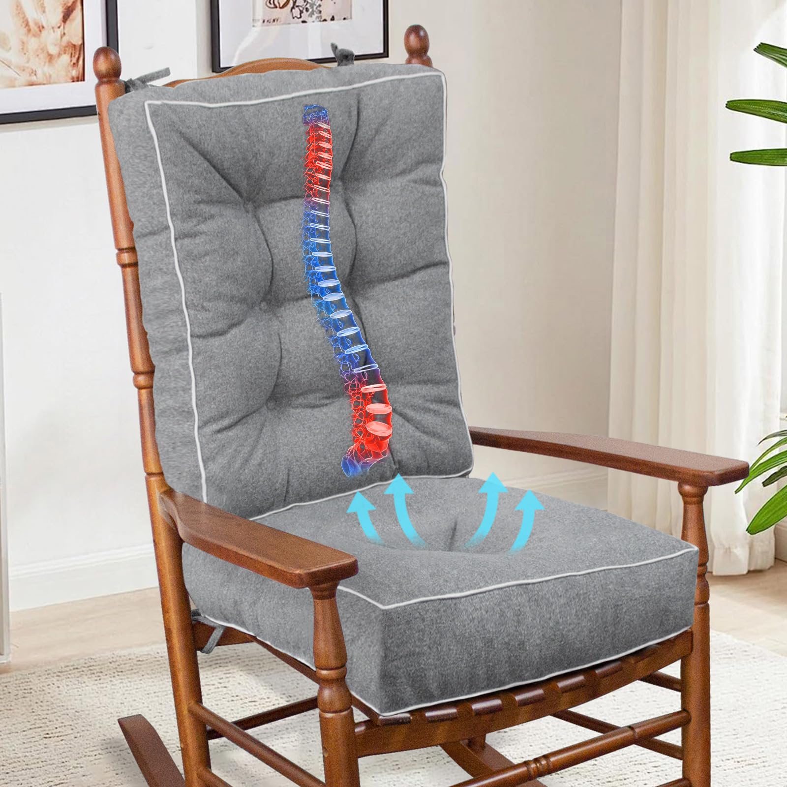 Photo 1 of (used) small)YZ HOME Rocking Chair Cushion, Set of Thicken Seat & Back Chair Cushions with Memory Foam, Non-Slip Chair Pad with Ties for for Indoor&Outdoor Rocker, Light Grey, 22x17x5/17x17x5