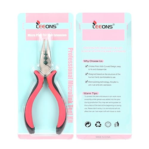 Miniatura 2 de Alicates de extensión de cabello con 3 agujeros, alicates para extensiones de cabello con micro nanoanillo, abridor y extracción (negro-rosa,