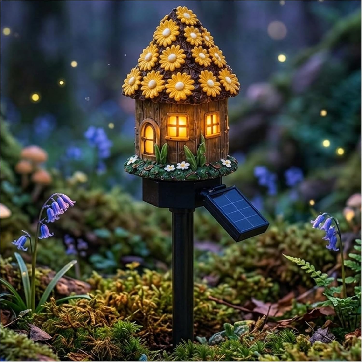 Siebkorb Solar Fairy-Tale Mushroom House Lights Cottage Garden Stake Lights,Resin Mushroom Cottage Figurine, Waterproof Led Outdoor Solar Pathway Lights for Lawn, Walkway, Patio, Yard (#E)