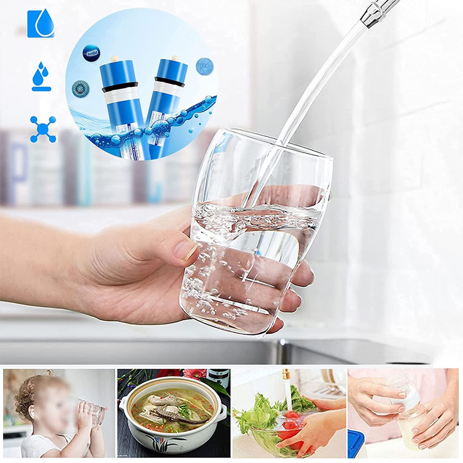 Umkehrosmose Element, Umkehrosmose Membran Systems Aquarium Wasserfilter RO unter Waschbecken RO Trinkwasser-Reinigungssystem Universell Kompatibe (3012-300 GPD, 3 Pack)