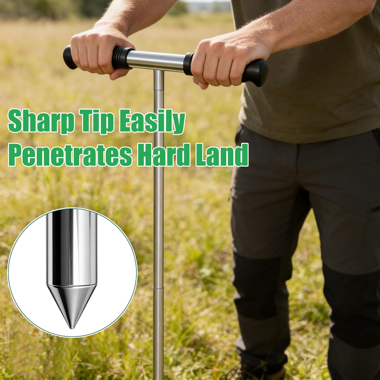 Soil Probe Rod with Gloves, Coldairsoap 32"-48" Stainless Steel Tank Probe Rod, Adjustable Ground Rod Tool with Heavy Duty T-Handle for Locating Tank Underground Pipe Gravel Rodent Runs
