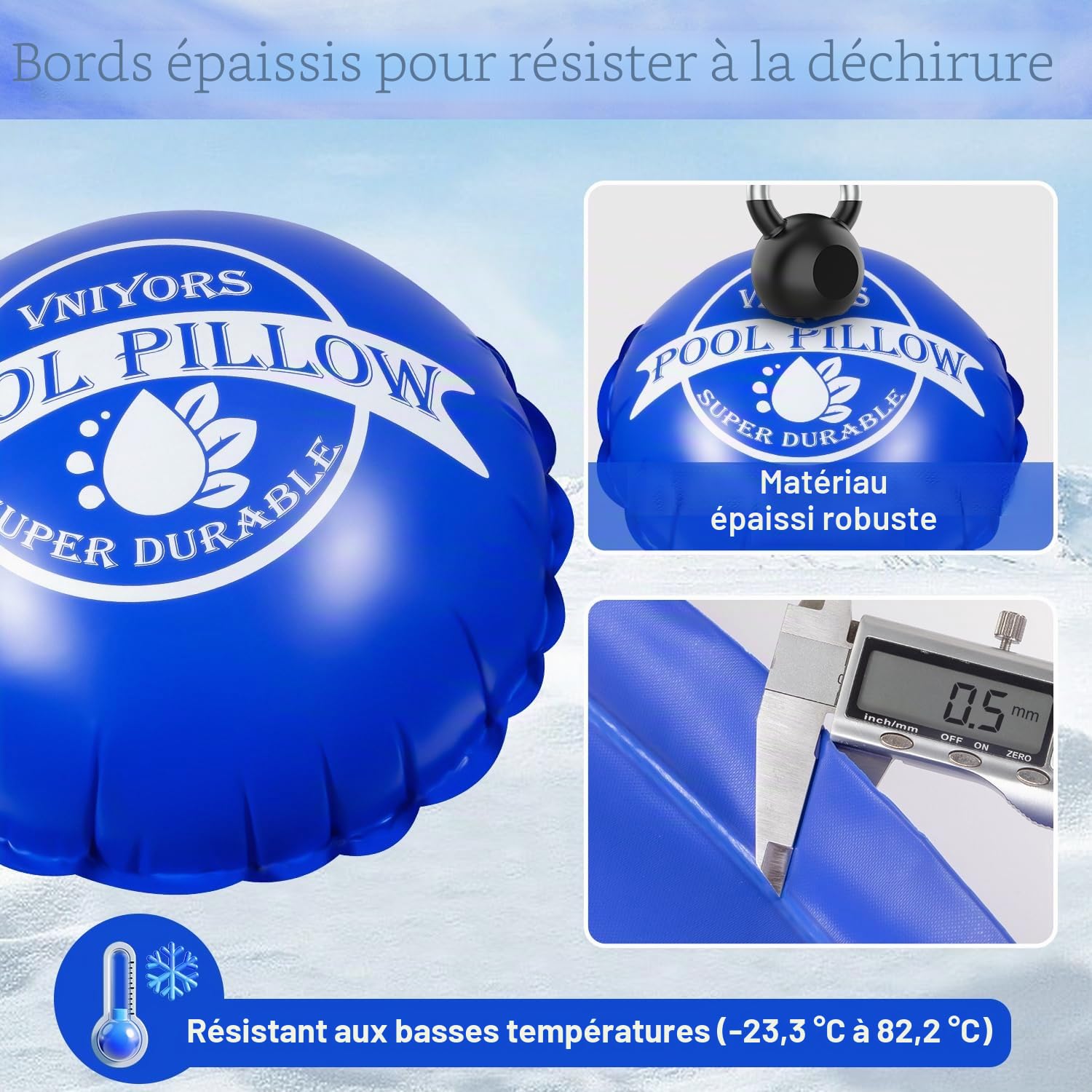 Coussin Piscine hivernage, 120×120cm Coussin hivernage Piscine Hors Sol, 0.5mm Extra épais résistant à la déchirure Flotteur hivernage Piscine Corde de 50 Pieds Incluse (rectangulaire)