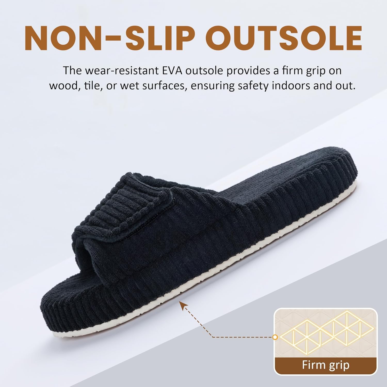 Women's Adjustable Corduroy Slippers - Memory Foam Open-Toe House Shoes - Supportive Non-Slip Footwear for Bedroom, Travel - Image 5