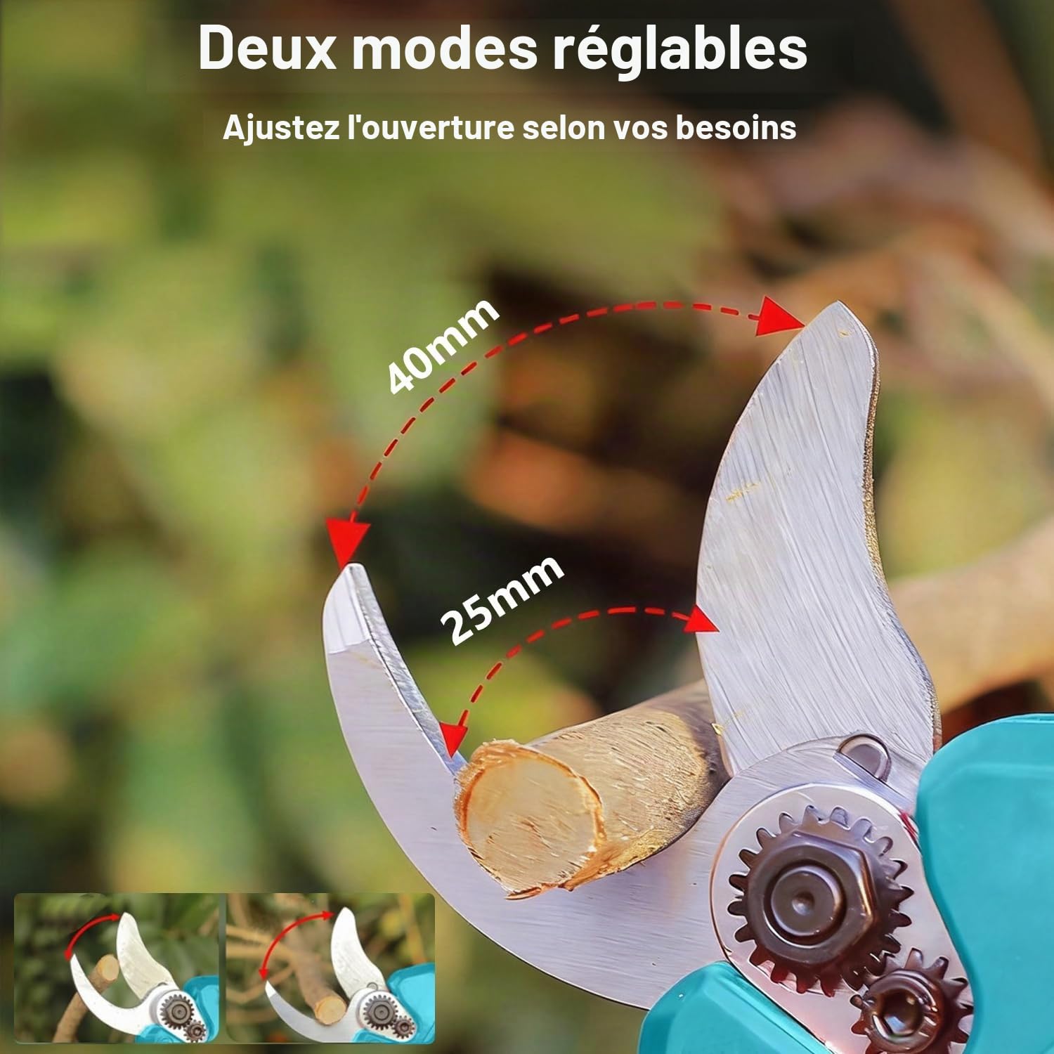 Sécateur Électrique sans Fil 40mm Secateur Electrique, Sécateur électrique avec Écran avec 2 Batteries de 2.0Ah pour la taille, Coupe Branche Electrique pour Jardin/Arbres/Fleurs