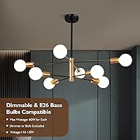 Vista 5 de Candelabro Sputnik de 8 luces, lámparas colgantes negras y doradas, moderna lámpara de comedor de granja de latón de mediados de siglo, altura