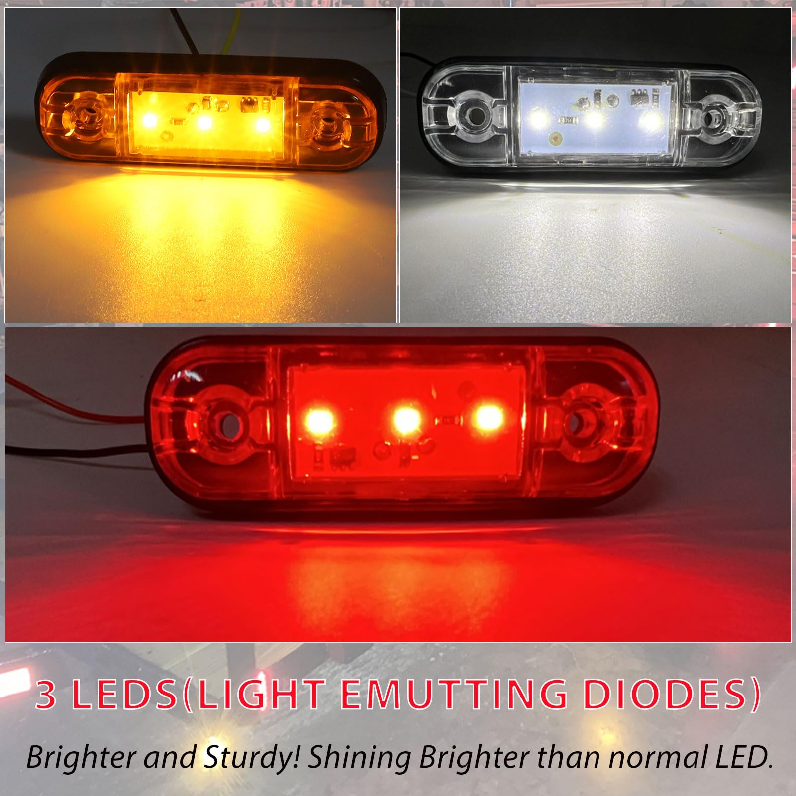 Biqing 12PCS 12V/24V Luci di Posizione Laterali Indicatori,3.4" LED Luci di Posizione per Rimorchio Camion Caravan Camper Barca Trattore Bus(Rosso+Bianco+Giallo)