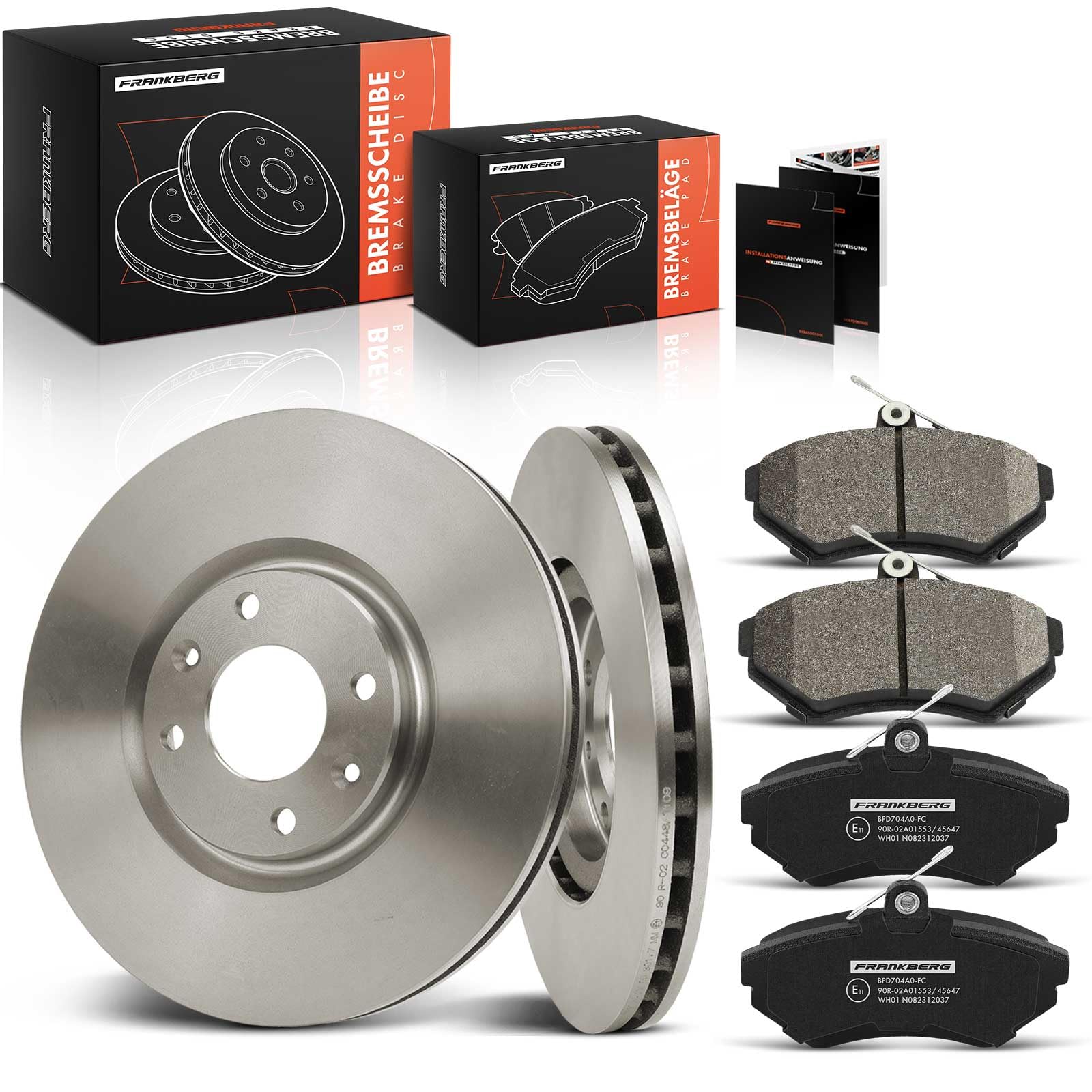 Frankberg 2 discos de freno 4 pastillas de freno | 6N0615301D; Compatible con: Toledo I 1L2, Golf III Cabriolet 1E7, Polo 6N1, C.a.d.d.y II MPV 9K9B, Polo Variant 6V5