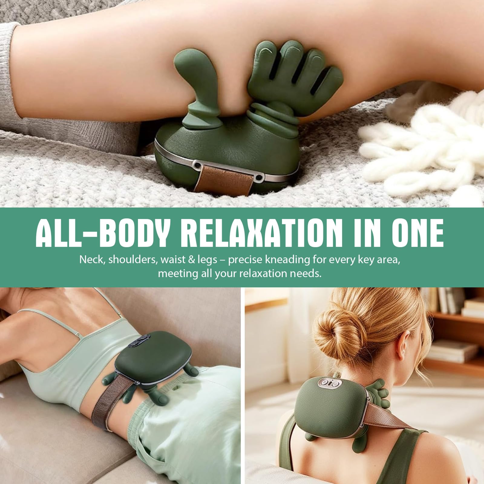 MassagegeräT,4D Nackenmassagegerät mit Wärme,3 Massageeinstellungen & 2 Heizstufen,Elektrische Massagegeräte Mit Wärm Kabellos für Zuhause,BüRo,Reisen für Schmerzlinderung
