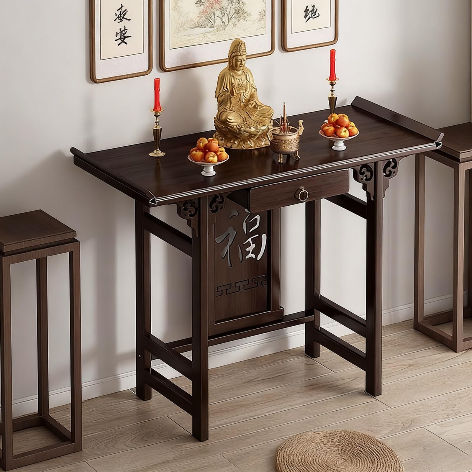 NHPJFDC Chinese Buddhist Altar Table Temple Altar Table Bamboo Buddhist Offering Niche Guanyin God of Wealth Shrine Cabinet Offering Rack for Home Decor(80x30x80cm)