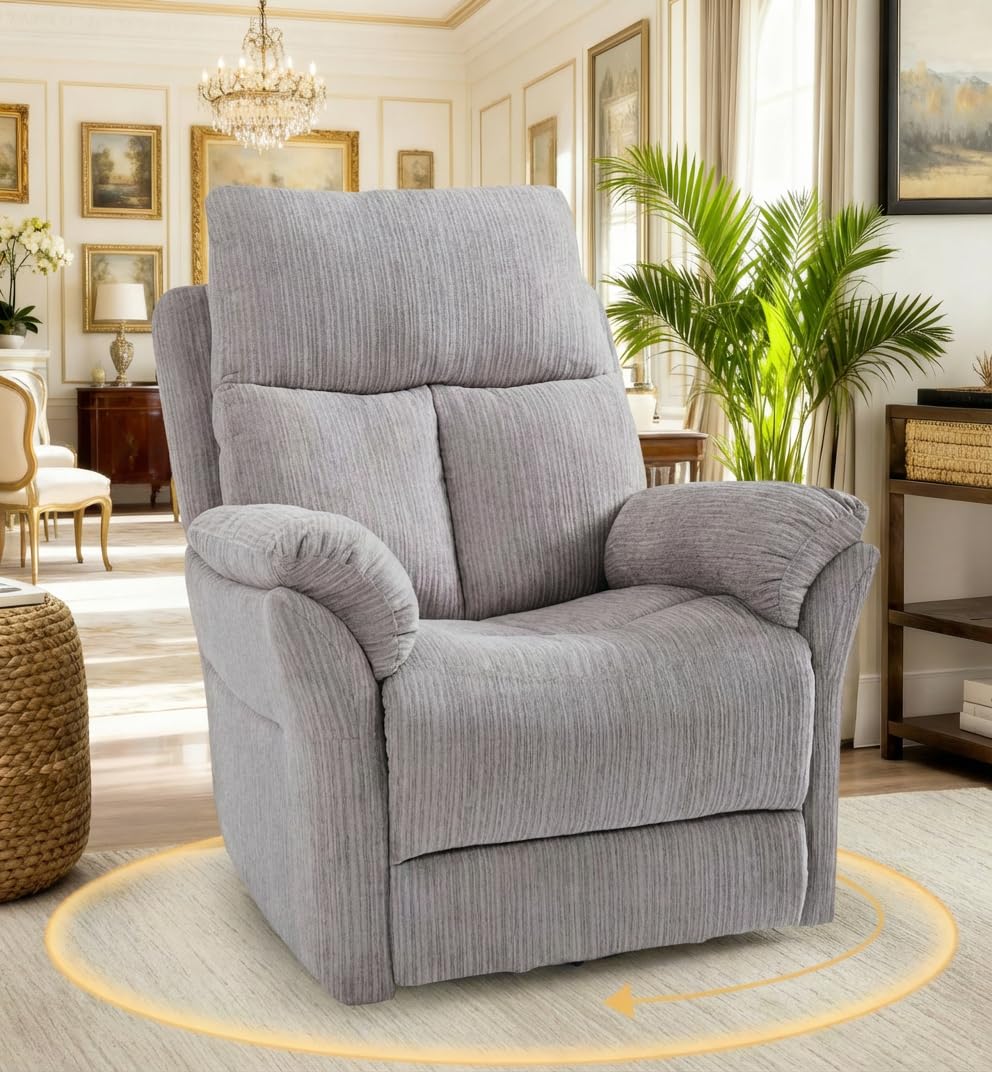 Trygoal Oversized Rocker Recliner Chair, Manual Swivel Rocking Recliners with Adjustable Backrest Footrest for Adults, 360° Swivel Lazy Boy Recliner