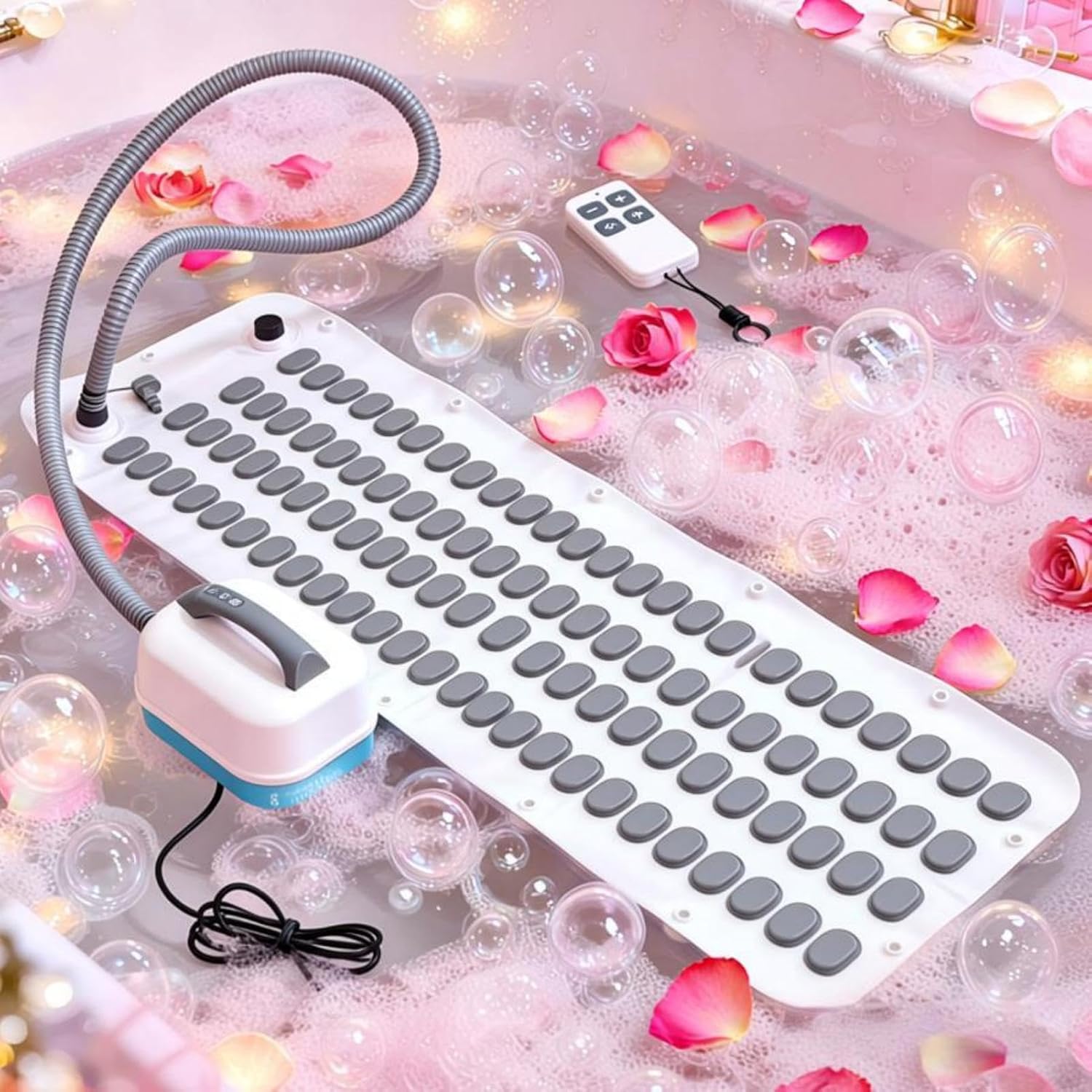 Bubble Bath Massager Mat for Bathtub Portable Spa | Full Body Massage | Electric Air Pump & Adjustable Bubble Settings | Remote & Pillow Fit Most Bathtubs