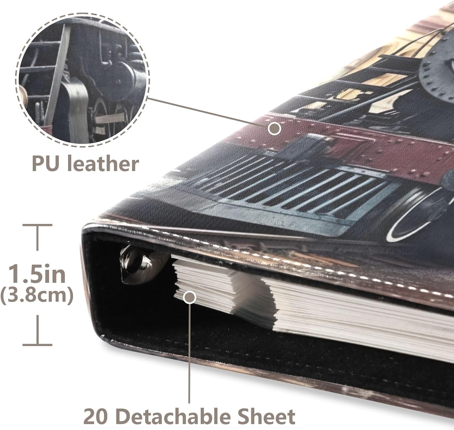 Vintage Train PU Leather Photo Album for Family Self DIY Scrapbook Album with 8x10 Inches 40 Pages 3 Ring Scrapbooking for Travel Couple Wedding Anniversary