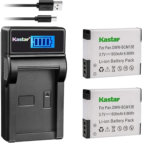 Kastar Batería (X2) y cargador USB delgado LCD para Panasonic DMW-BCM13 BCM13PP y Lumix DMC-FT5 DMC-LZ40 DMC-TS5 TS6 DMC-TZ37 TZ40 TZ41 TZ55 TZ60