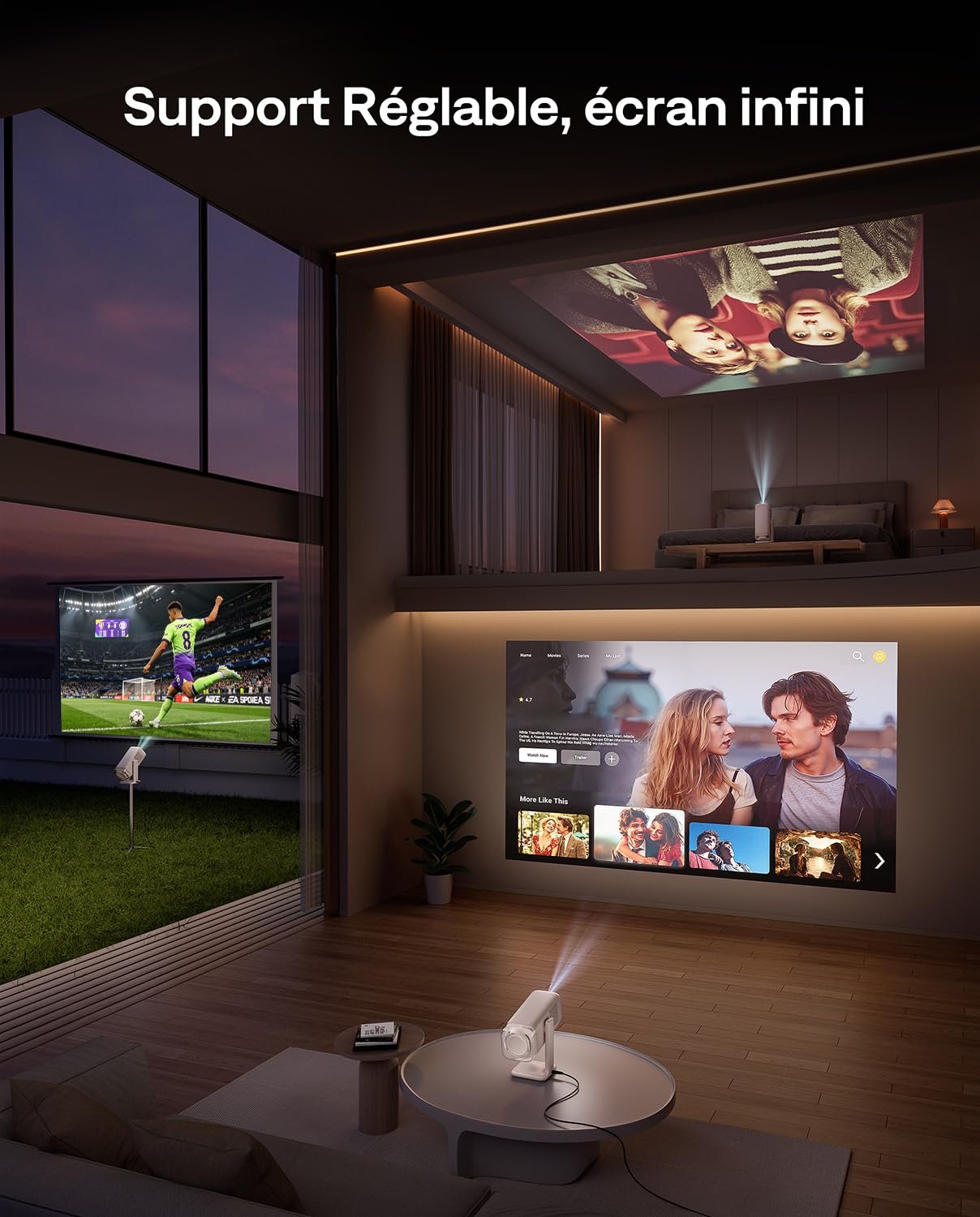 Aurzen Boom air Vidéoprojecteur avec Google TV & Netflix, Recharge USB-C | Retroprojecteur Portable d'extérieur, 4K compatible, Dolby Audio, autofocus TOF, Wi-Fi & Bluetooth, Blanc Crème