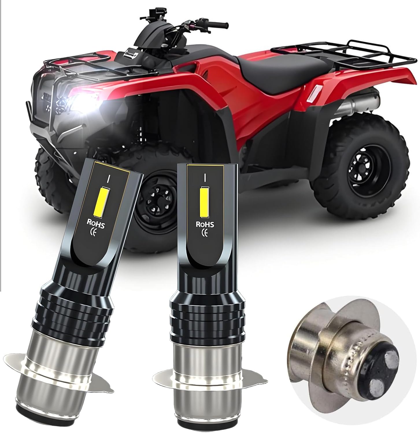 Fit For Suzuki LT-4WD Quadrunner 1987-1991,H6 H6M P15D LED bulbs used for Motorcycle/ATVs/UTV Headligh Bulbs, 300% Super Bright 12000 Lumens 6000K White 60W, Plug and Play, 2-Pack