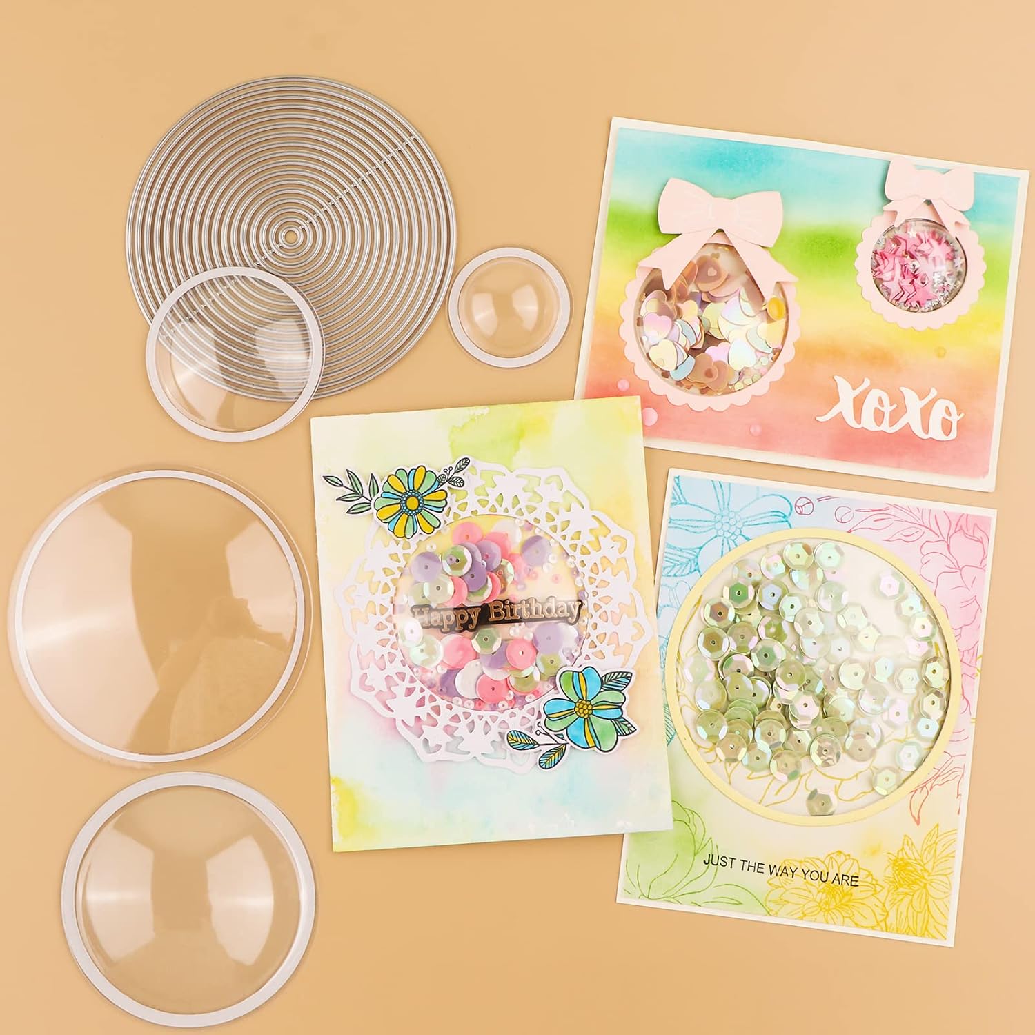 Briartw 40 Pieces, 4 Sized, Round Domed Shaker Covers for Shaker Cards Scrapbooking Supplies Low Profile Plastic Clear Shaker Pourch Covers Dimensional Shaker Puffy Window Blister