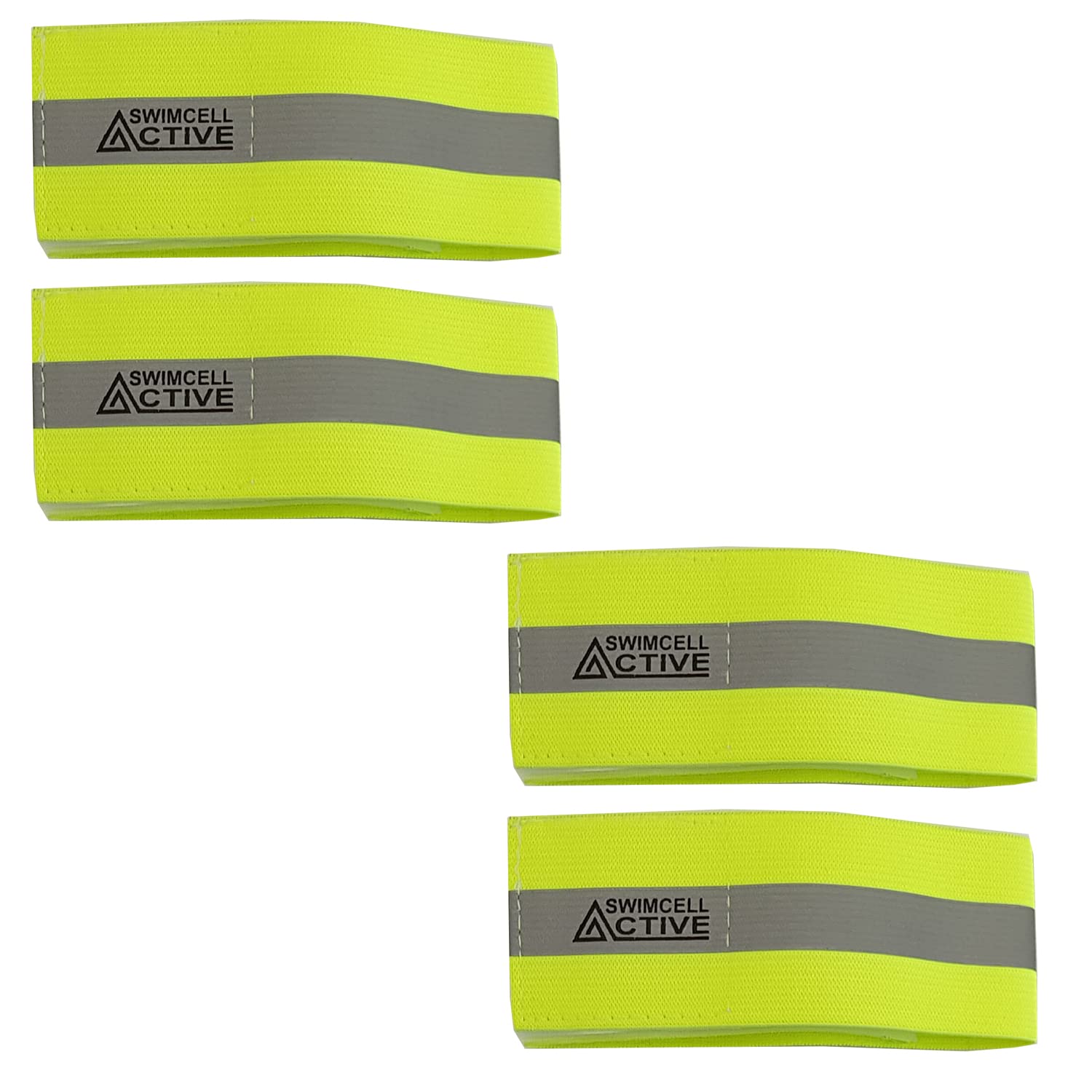 Reflective Armbands For Running Walking and Cycling - Elasticated Hi Vis Bands. Adjustable Neon Reflective Running Gear Night Safety Bands for Arm or Ankle. Biceps up to 35cm. Pack of 4