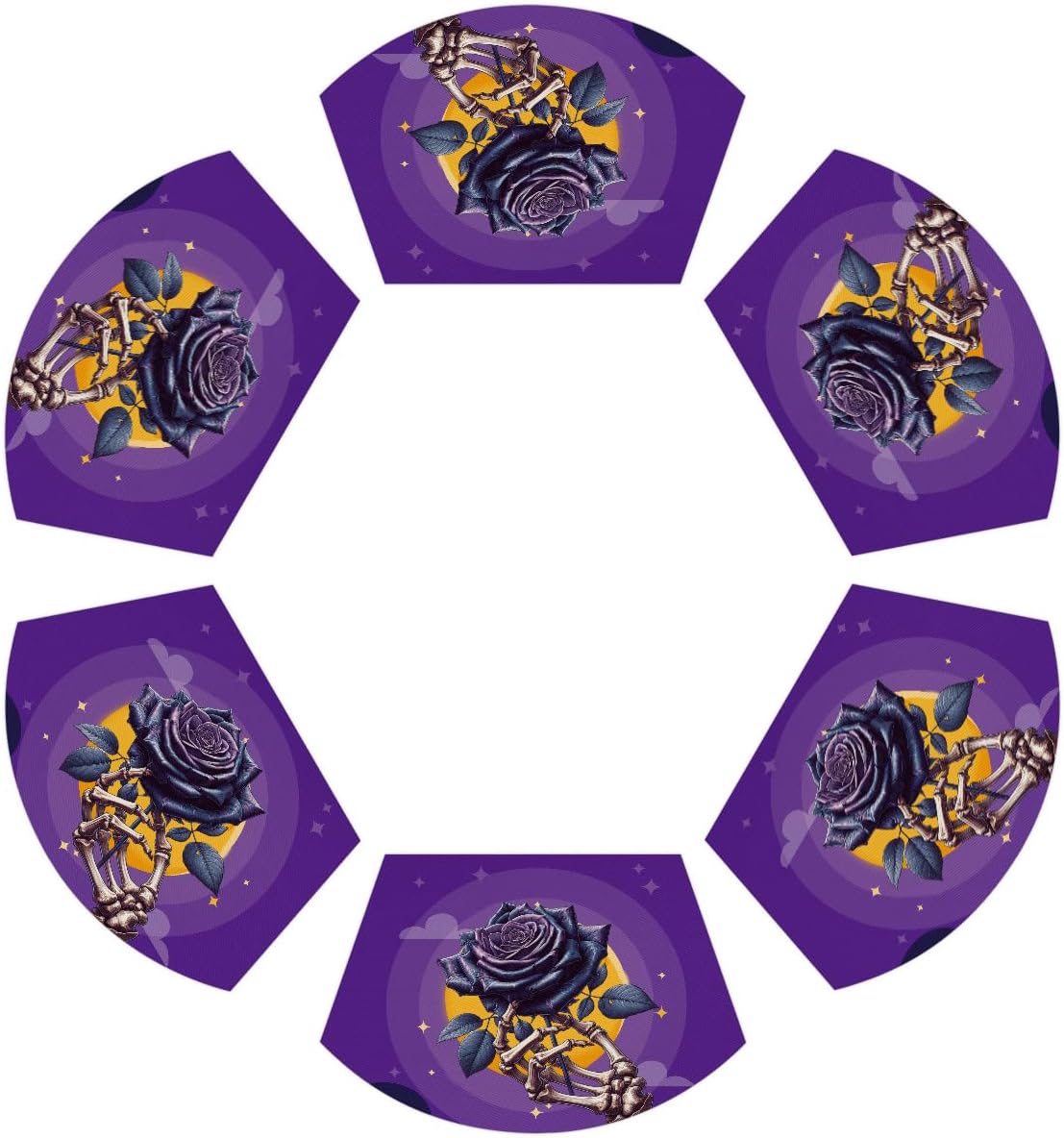 Halloween Skeleton Black Rose Wedge Placemats Set of 6pcs PVC Washable Wedge Place mats Round Table mat Wipeable Plastic Dining Table mats for Kitchen Indoor Outdoor Patio Table Decor