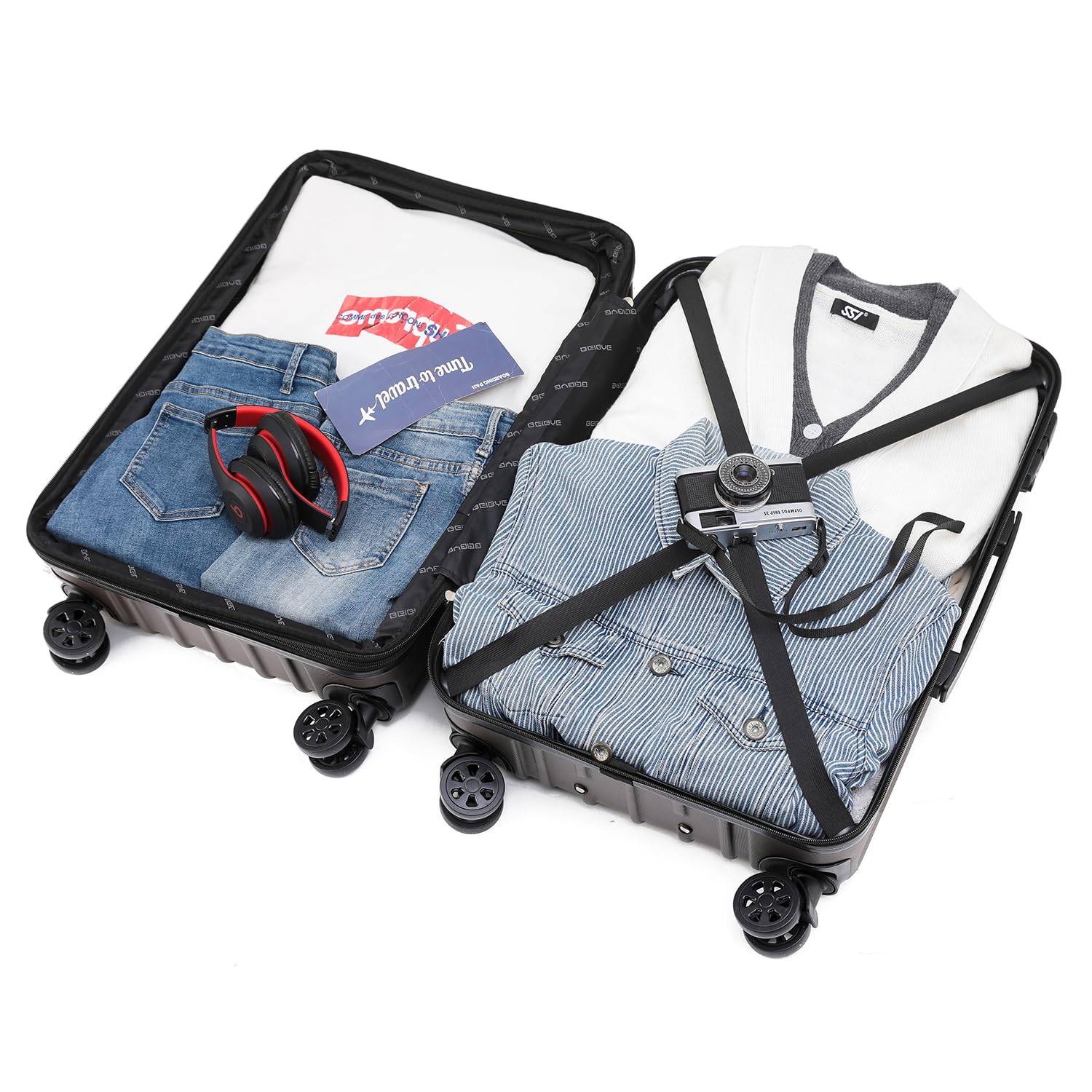 BEIBYE Kofferset Rollkoffer Koffer Hartschale,TSA Schloß, Zwillingsrollen, Erweiterung (Coffee, 66 cm)