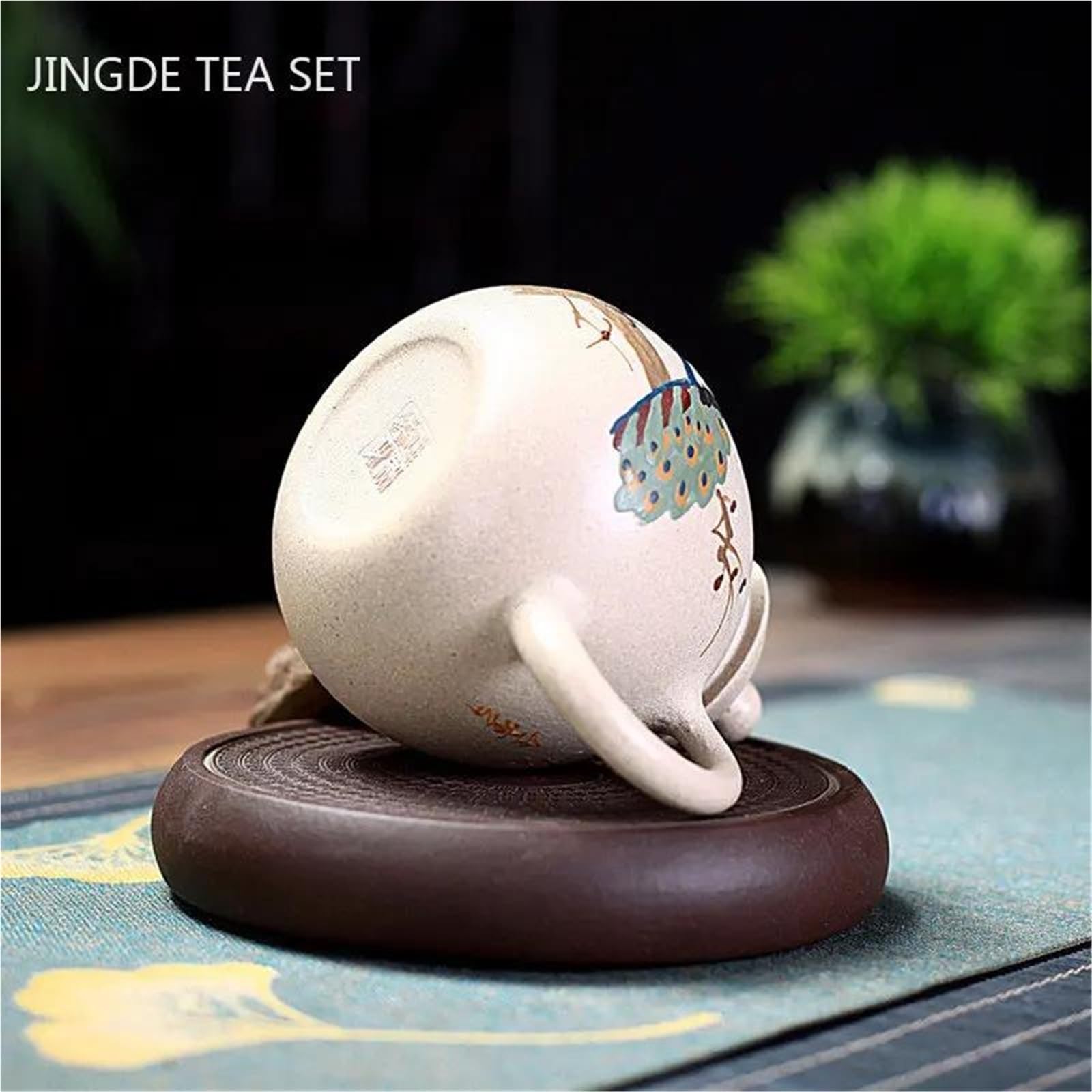 Théière en argile violette, théière en terre cuite blanche brute, bouilloire à filtre à bille, service à thé Zisha 220 ml, théière peinte à la main avec motif paon et œuf de dragon, théières et cafe