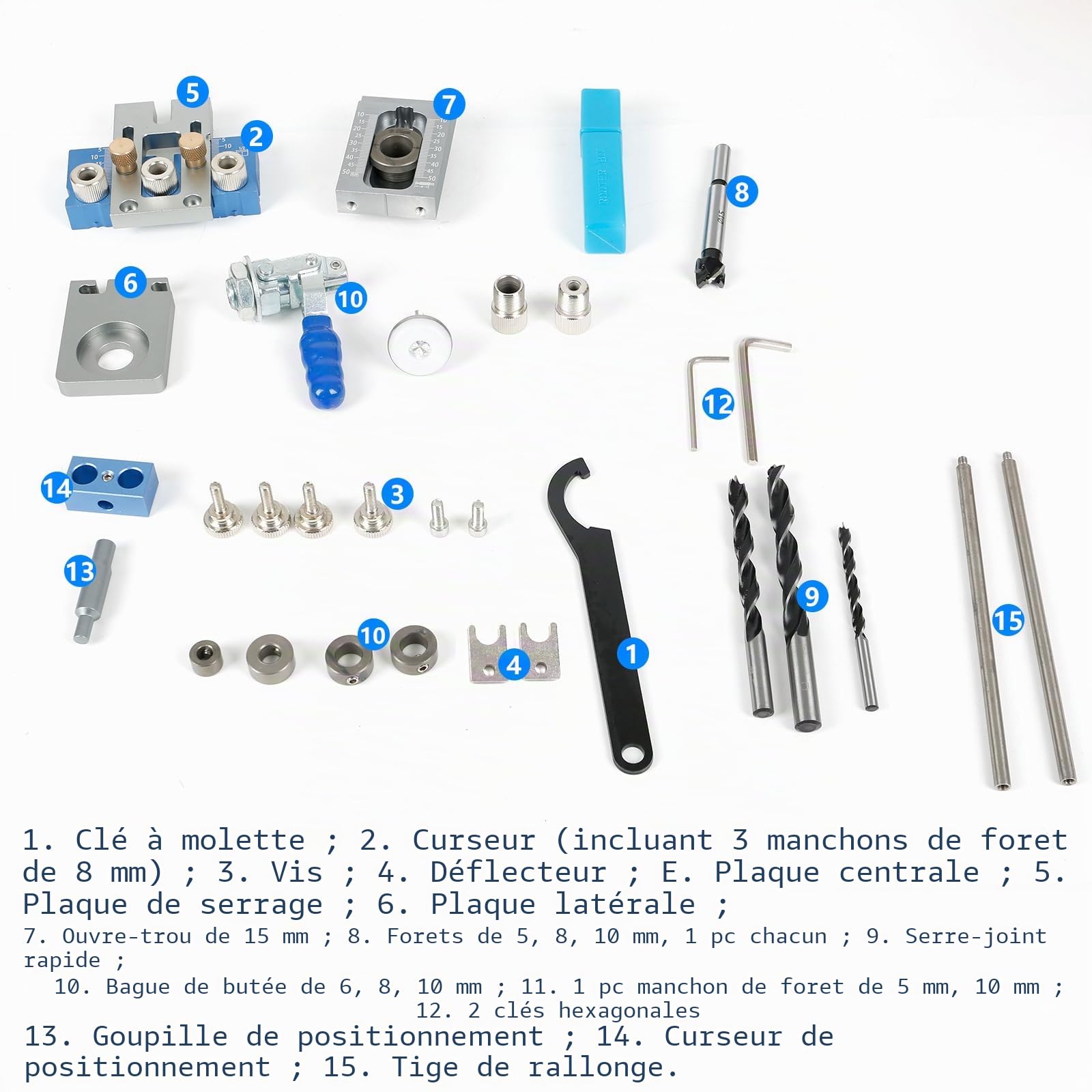 Gabarit de perçage 5/8/10/15 mm, kit de jig 3 en 1 à centrage automatique, multifonction, réglable, outil de connexion pour le travail du bois