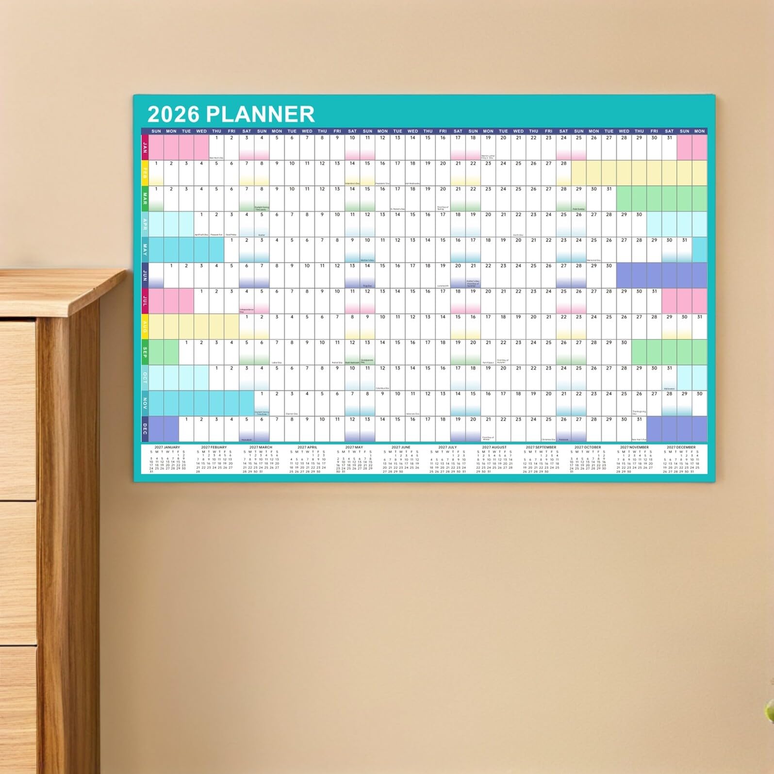 Abaodam Calendario da Parete Annuale Reversibile in Carta e Plastico, Planner Verticale Multipurpose per Uso lungo Termine in Aula e Ufficio