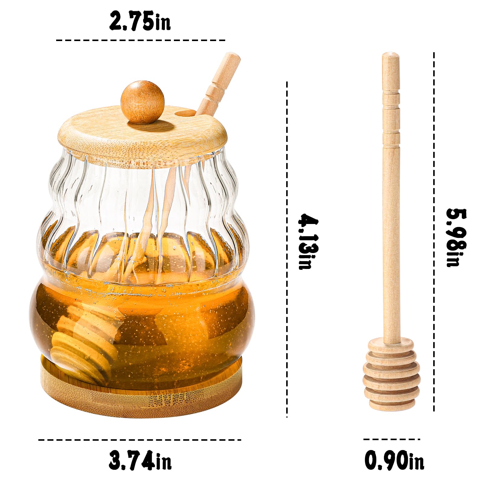 Sailench Glass Honey Pot Honey Jar witn Dipper and Wooden Lid, Honey Dispenser for Home,Tea Shops,Cafes, Restaurants (1)