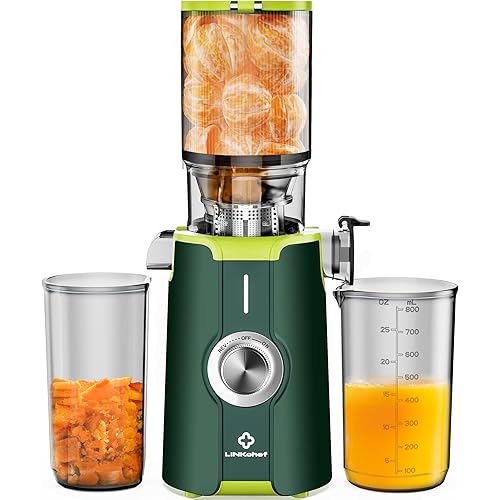 Rush Clear Cold Press Juicer, Slow Juicer Machines with No-Prep 4.35"Feed Chute Fit Whole Fruits & Vegetables, LINKChef Juicer Machines Easy to Clean, 42oz Capacity, 200w, Green