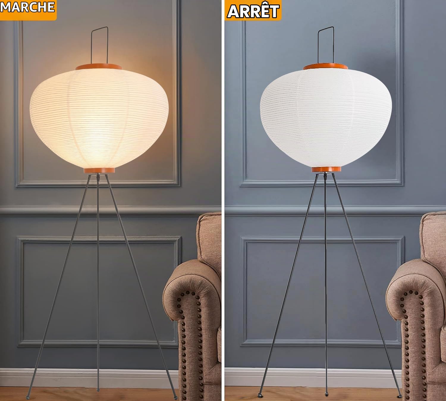 Lampadaire sur Pied Salon en papier,Lampe sur Pied avec abat-jour en papier fait main,E27 LED Lampadaires 120 cm, décoration japonaise pour chambre à coucher avec Interrupteur à Pédale