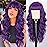 Lativ Purple Wavy Wig With Bangs for Women Curly Wavy Long Wigs Natural Looking Heat Resistant Synthetic Fiber for Party Cosplay Daily Use 26 Inches