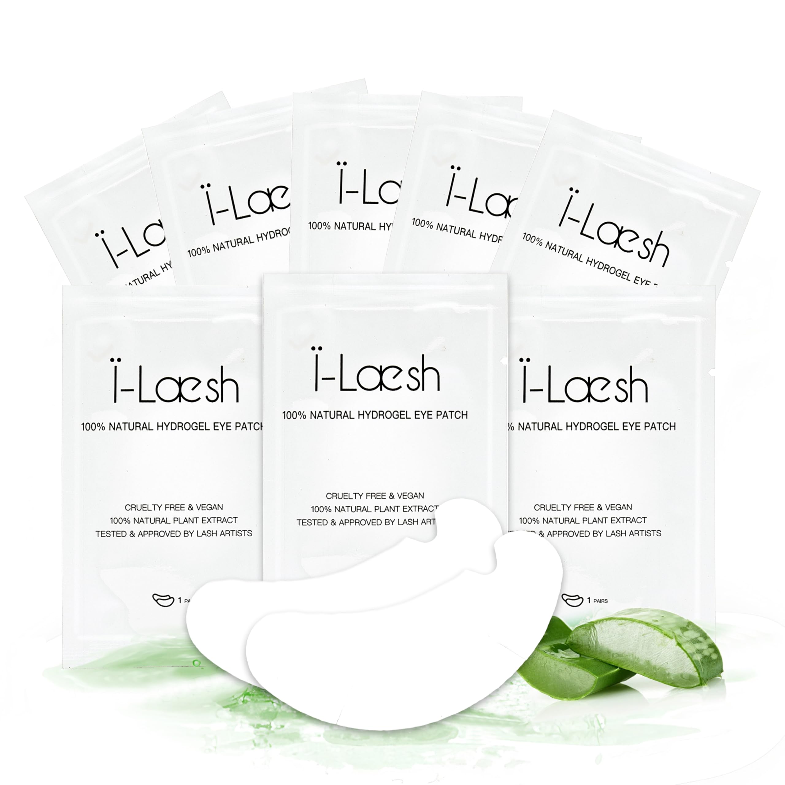 100 pares de almohadillas de ojos para extensiones de pestañas, 100% gel de hidrogel de aloe vera natural para debajo de los ojos, sin pelusas, se adhiere bien, se adapta a la mayoría de 5