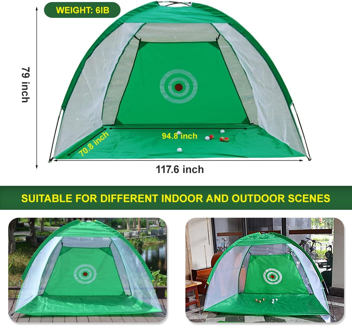 EZsport Golf Practice Net, Driving Range with Target Training Hitting for Outdoor, Indoor, Backyard Quick Set Up (118in Green) : Sports & Outdoors