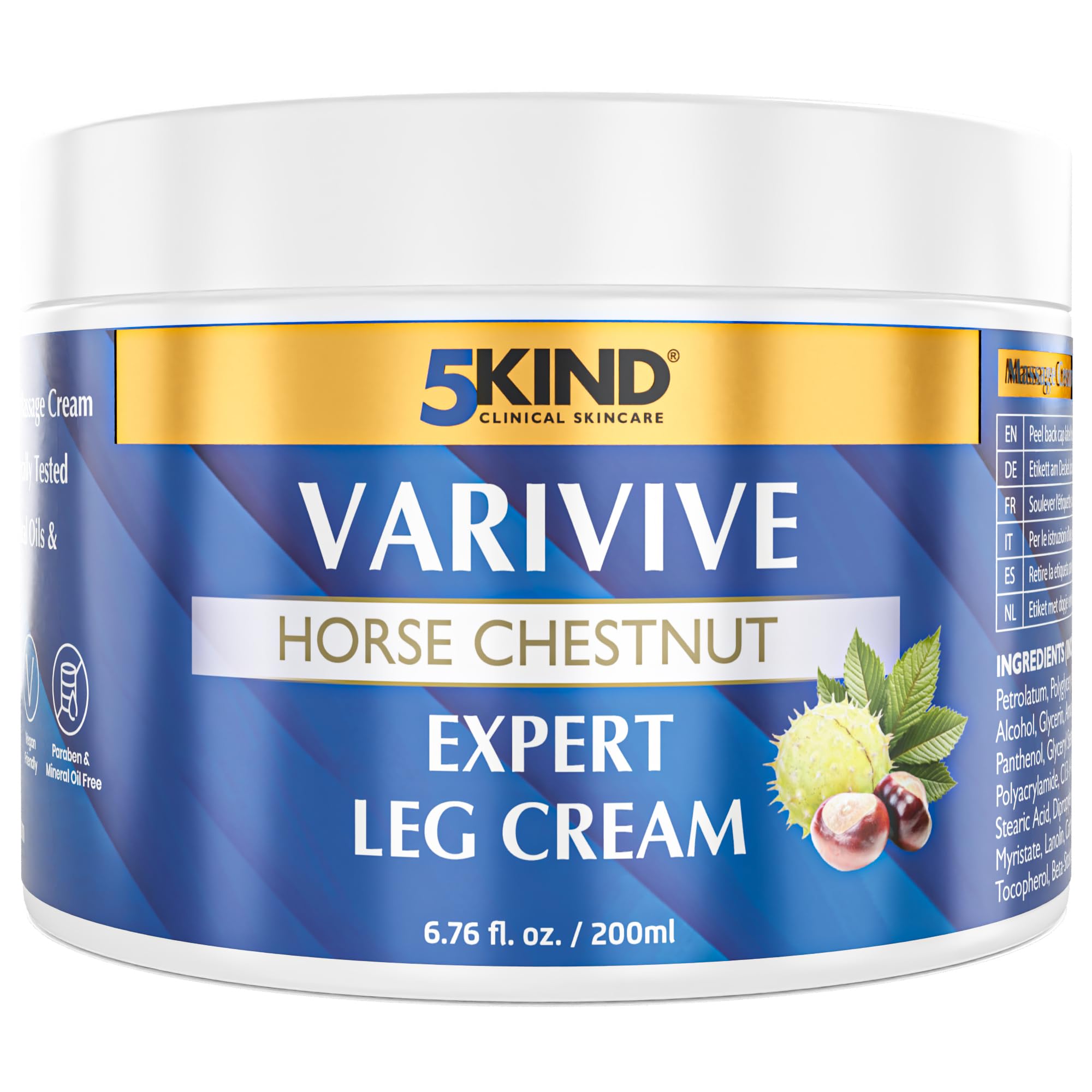 5Kind Varivive Horse Chestnut Expert Leg Cream 200ml (Formally Varicose Veins Cream) - with Zinc, Arnica & Avocado Oil - Improve Appearance & Feel Over Time - Varicose Veins Treatment for Legs