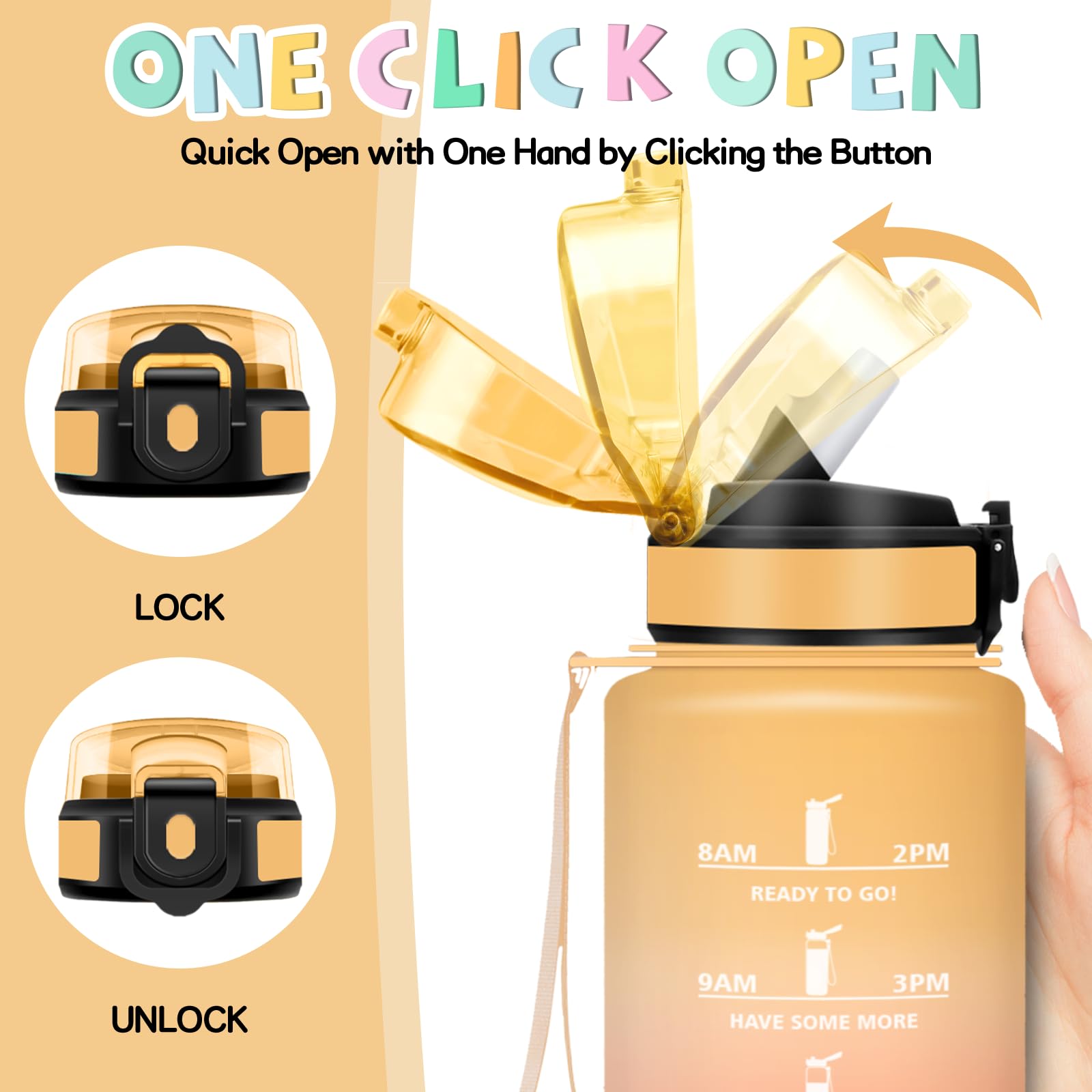 Borraccia- 0,5 litri- Borraccia Bambini, Borracce con Cannuccia, Senza Perdite, Water Bottle Motivazionale, Facile da Pulire, Bottiglia con Orari per Bere, Con Chiusura di Sicurezza, per Sport, Corsa