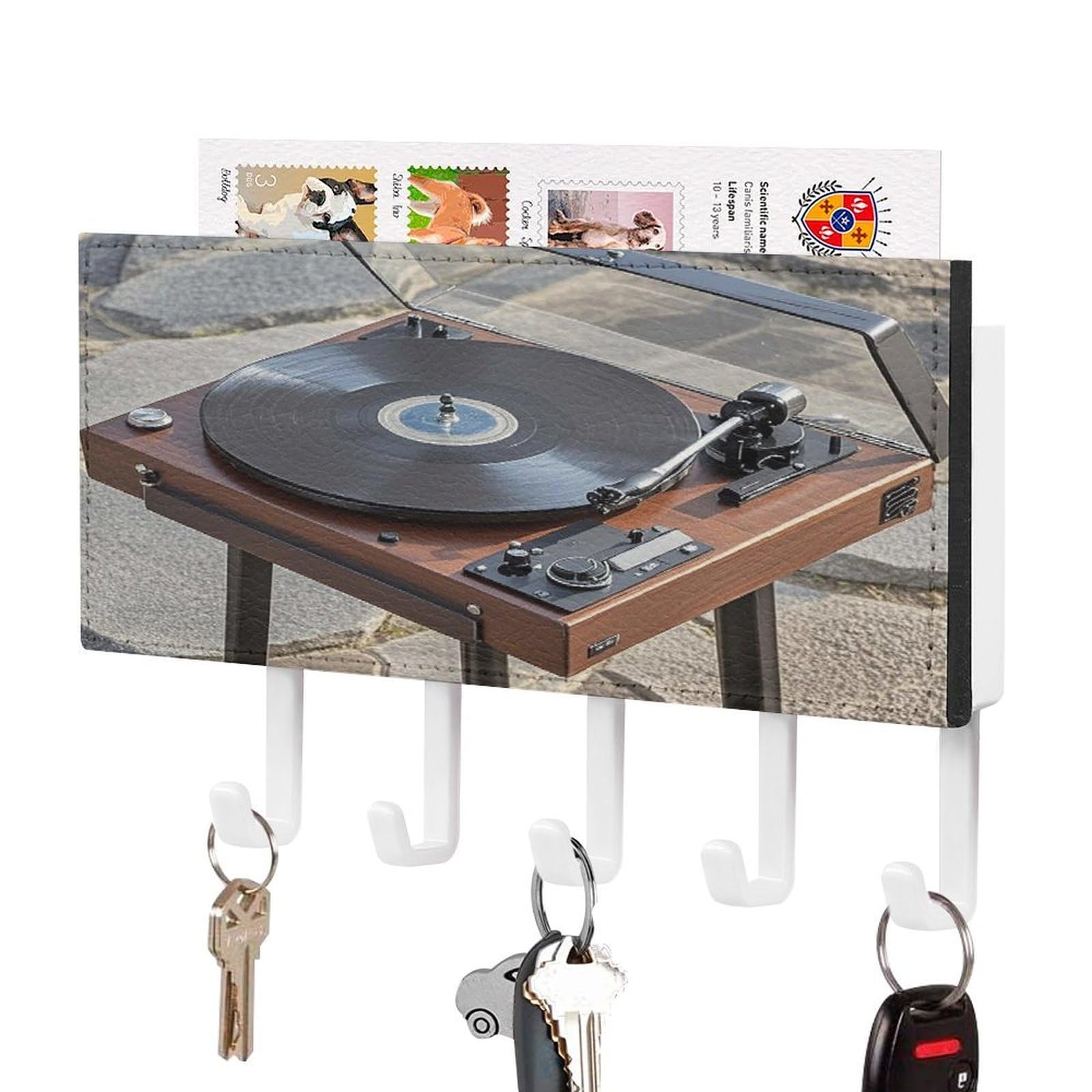 Organizador de llaves de piel sintética decorativo para recibidor estilo tocadiscos