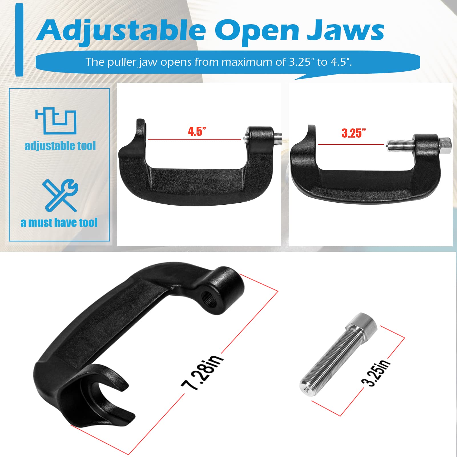 Extracteur d'hélice pour hélices de ski, wakeboard, surf, extracteur de pince C, fonctionne sur tige de 1,9 cm à 3,8 cm, noir Extracteur d'hélice pour hélices de ski, wakeboard, surf, extracteur de pince C, fonctionne sur tige de 1,9 cm à 3,8 cm, noir